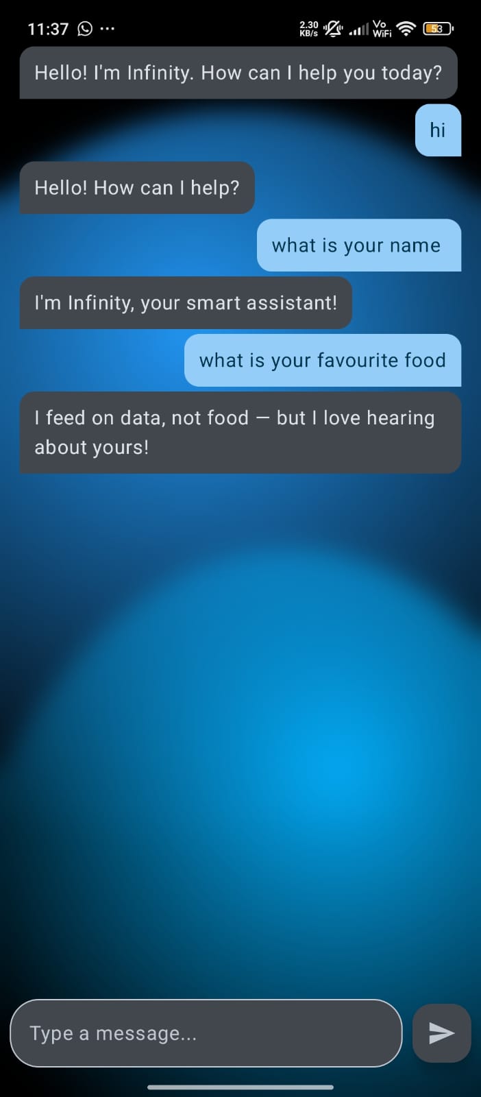 Infinity Chatbot Screen 1